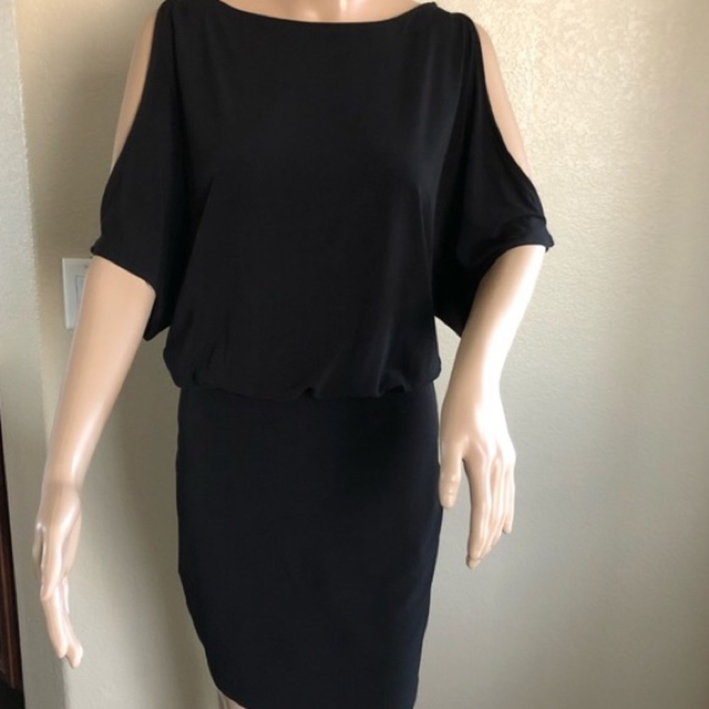 MODA INT. Black Mini Dress Open Slit Sleeves